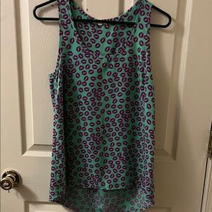 Pleione Green and Purple Lip Print Tank Top
